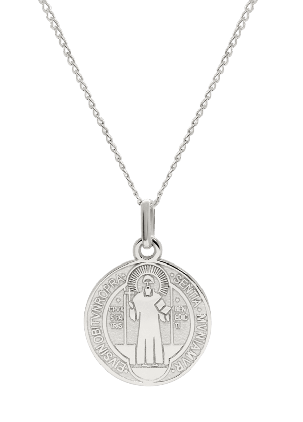 DIJE SAN BENITO EN PLATA .925, 2 cm DIAMETRO