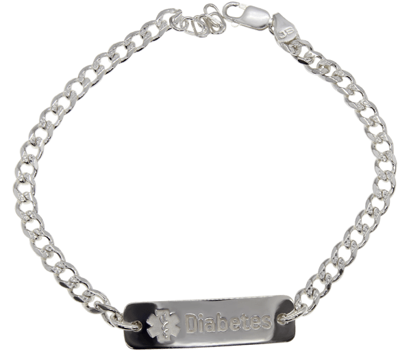 PULSERA IDENTIFICADOR PARA DIABETICO PLACA EN PLATA LEY 0.925