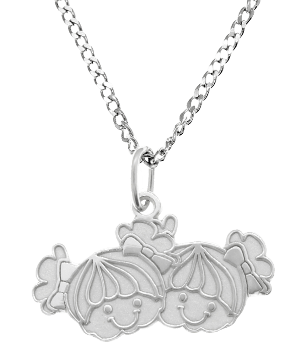 DIJE CON CADENA DE CARITAS DE 2 NIÑAS EN PLATA LEY .925