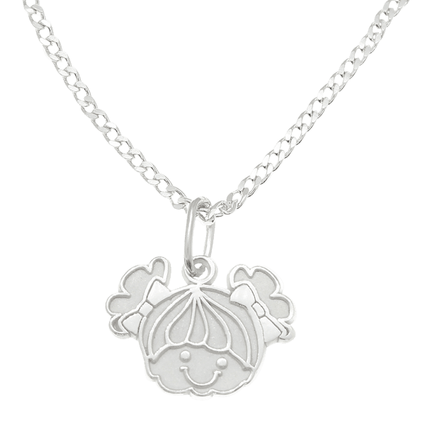 DIJE CON CADENA CARITA DE NIÑA EN PLATA LEY .925