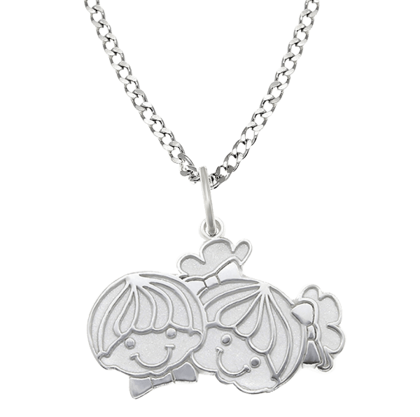 DIJE CON CADENA CARITA DE NIÑO Y NIÑA EN PLATA LEY .925