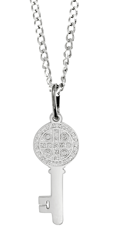 DIJE CON CADENA LLAVE SAN BENITO EN PLATA LEY .925