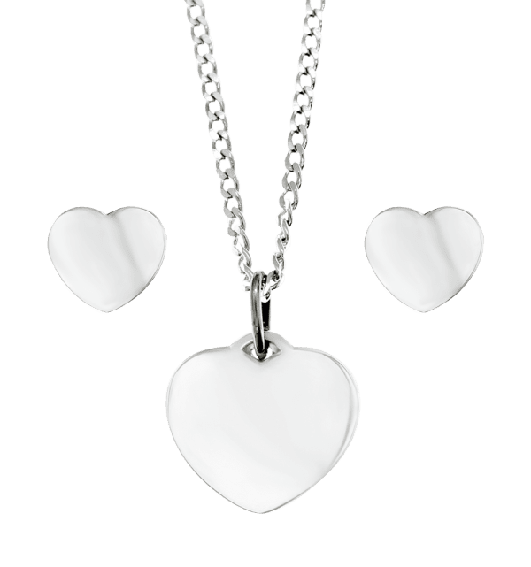 JUEGO COLLAR CON ARETES EN FORMA DE CORAZON EN PLATA LEY .925